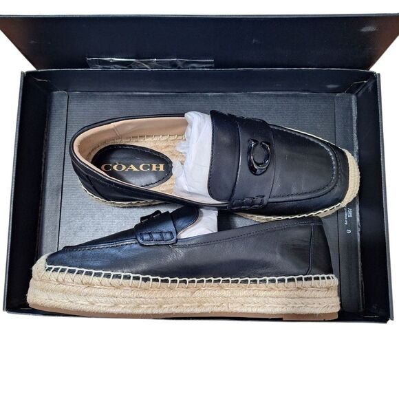 Coach Camilla Womens Leather Loafers Espadrille Academia Preppy Office Black 5.5 - Picture 2 of 10